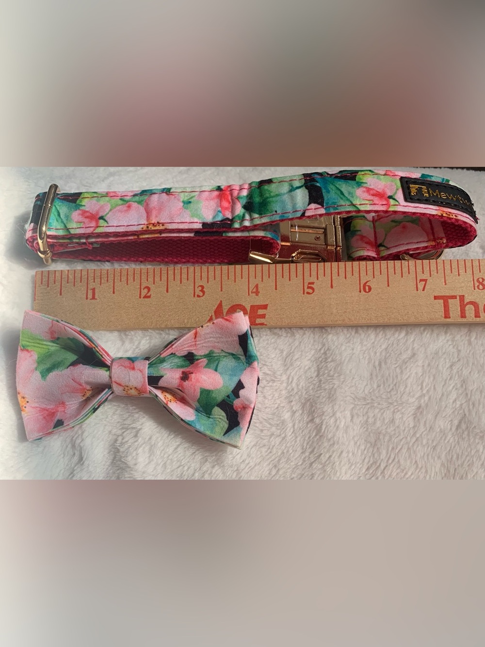 Floral Bow Dog Collar with Bow Tie - Pink & Green